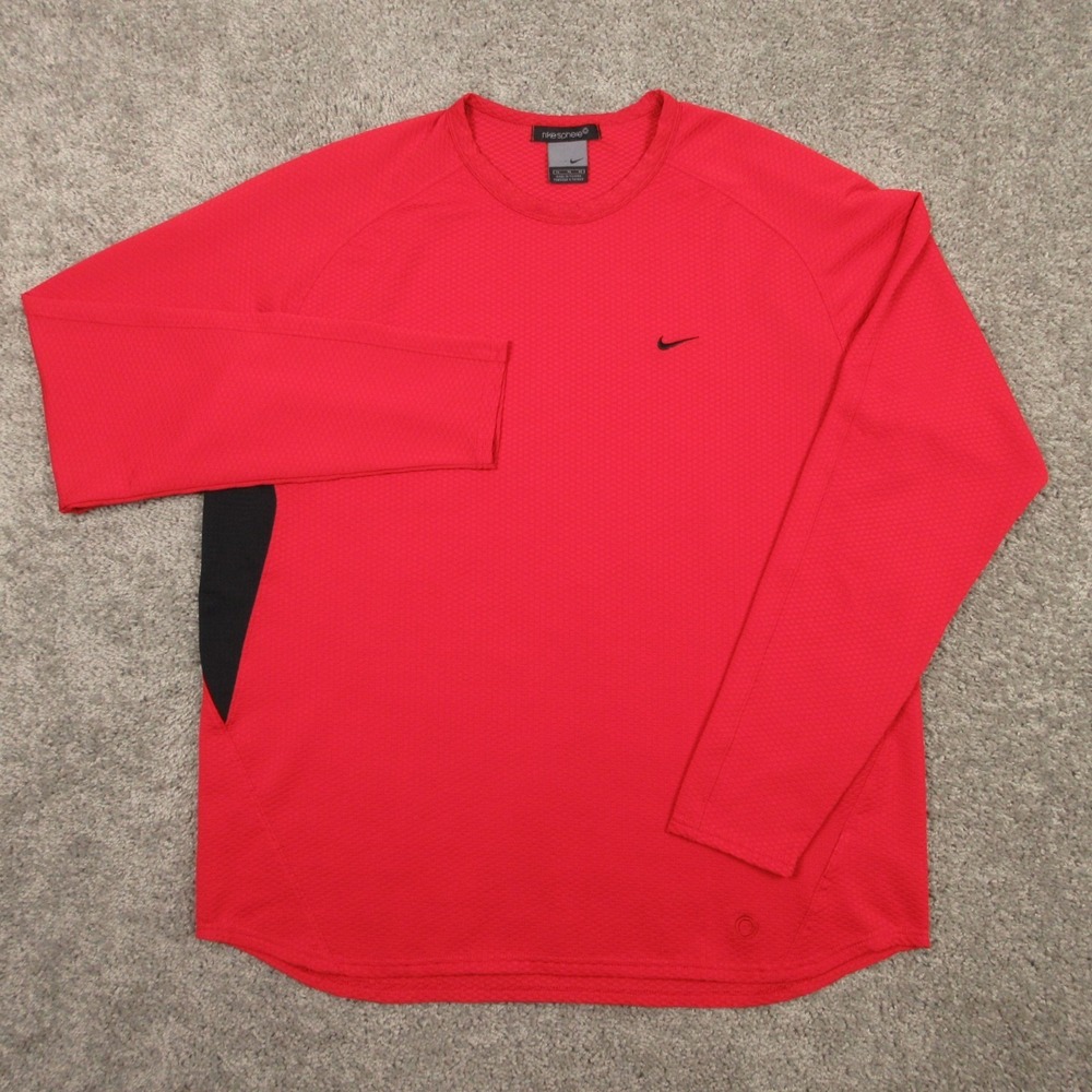 Vintage Nike Sphere Shirt Mens XL Red Black Performance Long Sleeve Tee Logo Y2K
